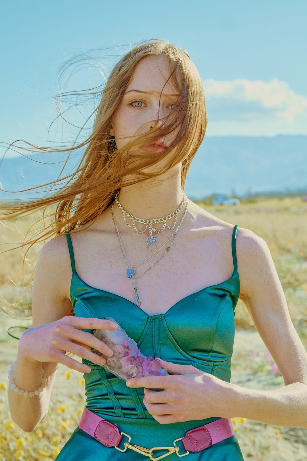Green satin, wind and wildflowers