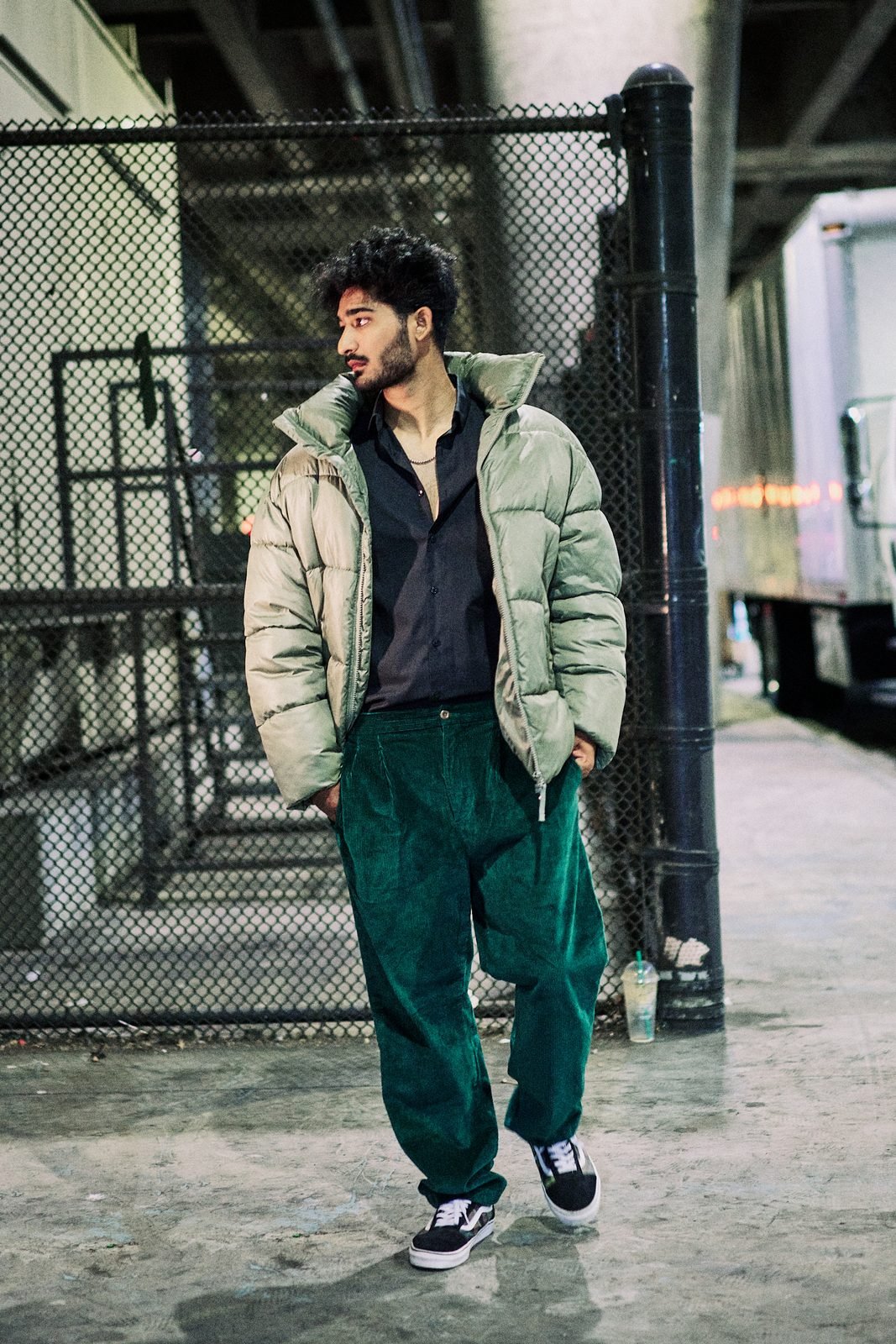 Sage puffer, green cords