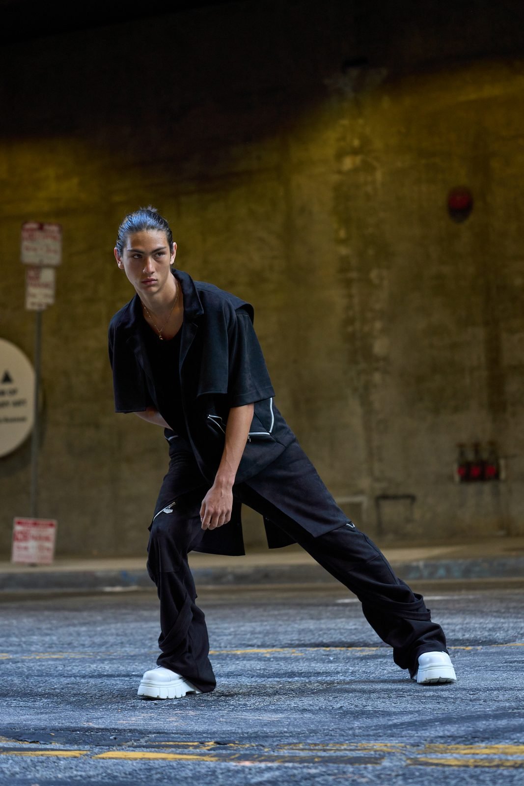 Black streetwear, low stance