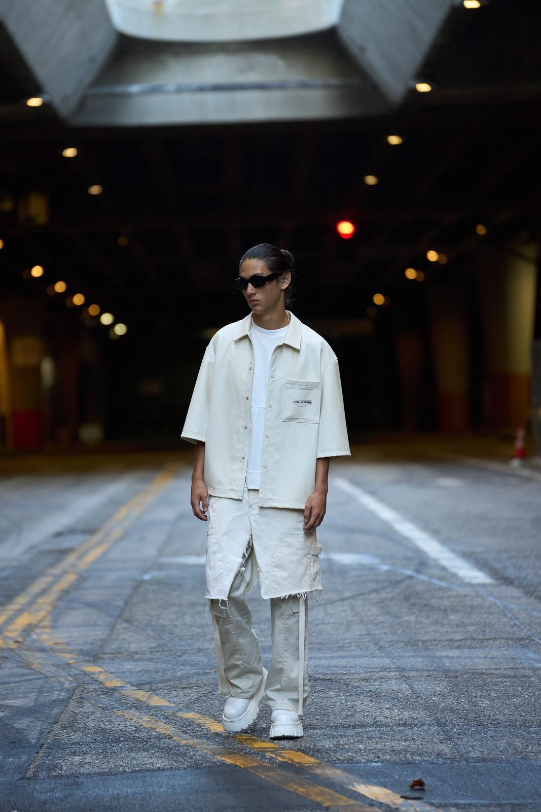 Cream layers, sunglasses