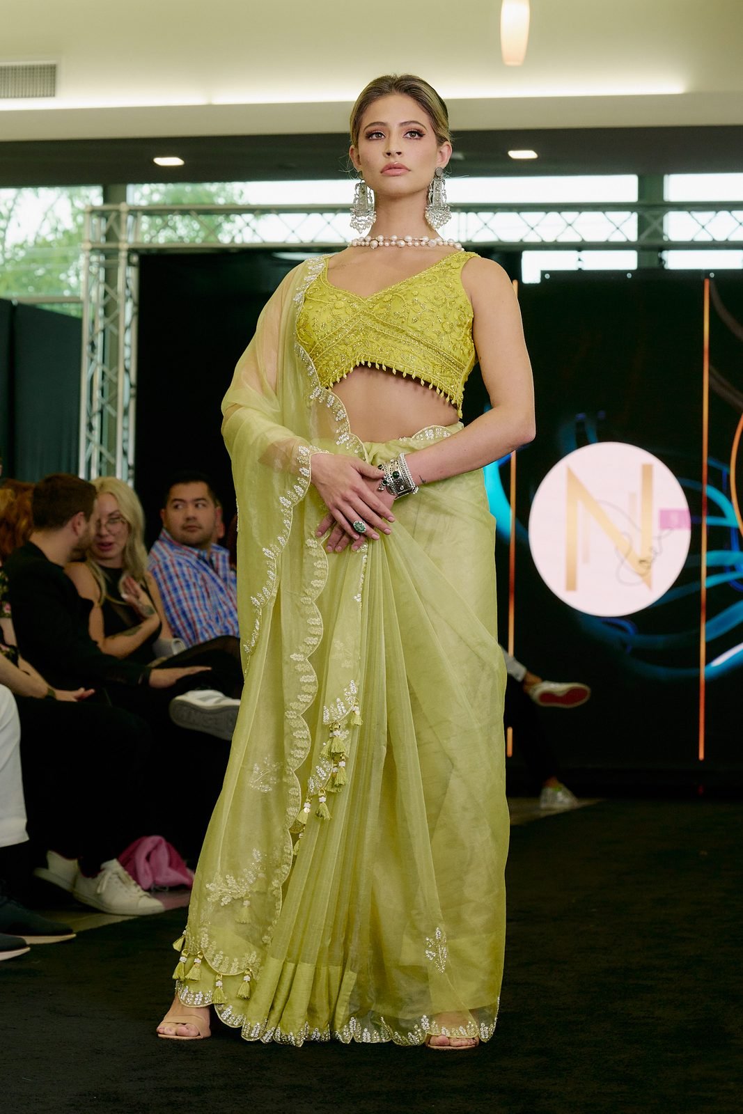 Green organza saree