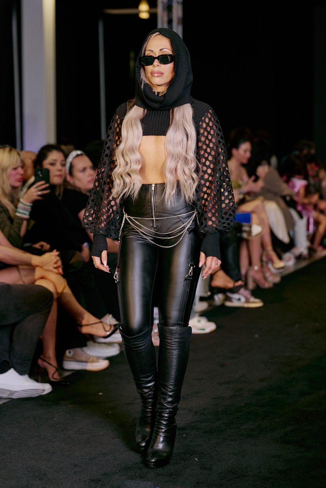 Black hooded leather look