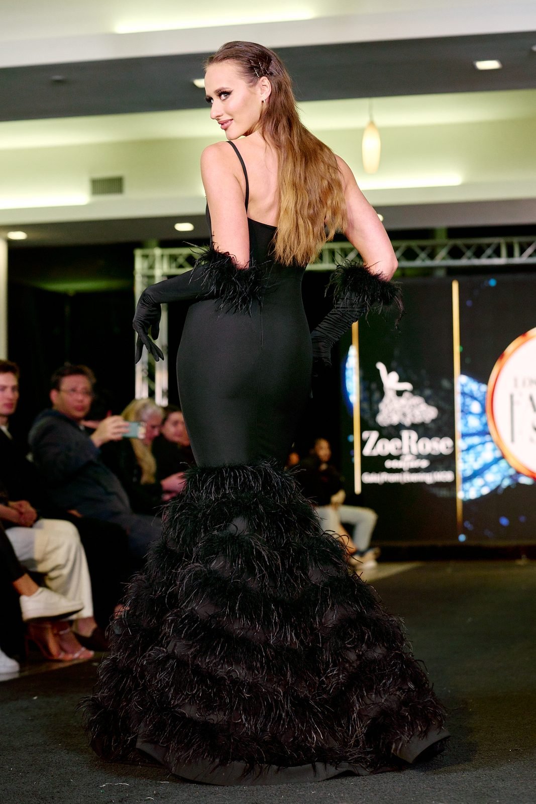 Black feathered mermaid gown