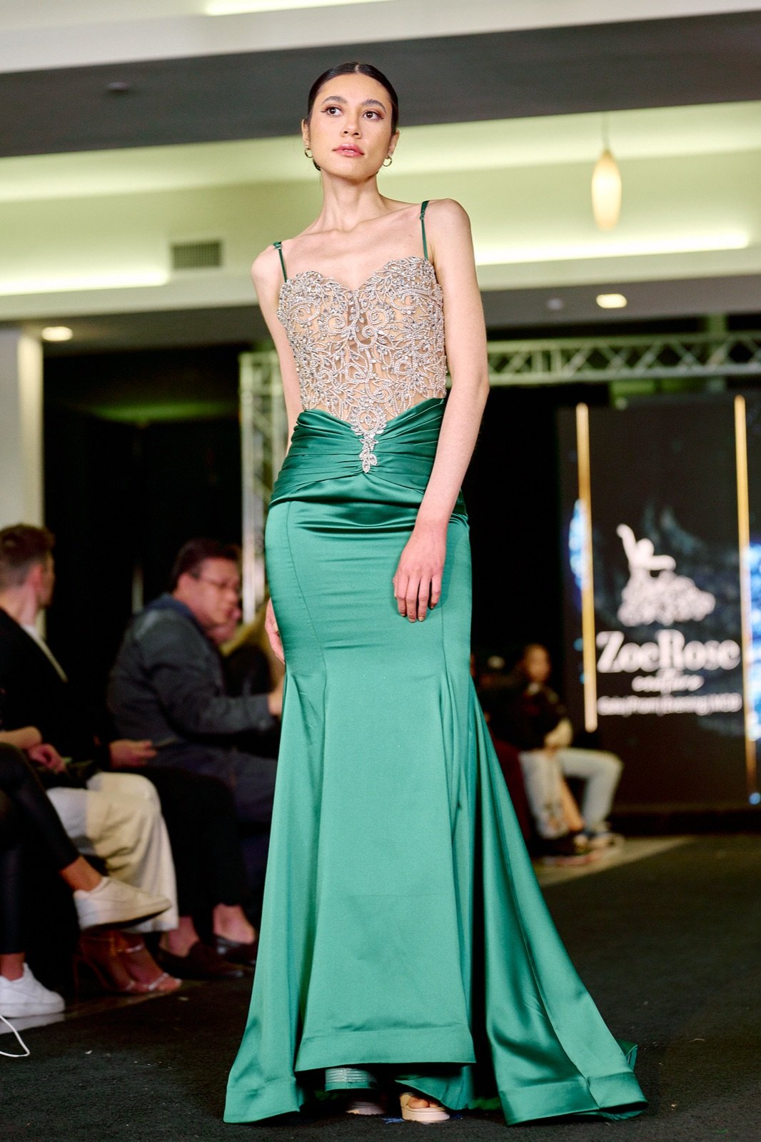 Emerald satin mermaid gown